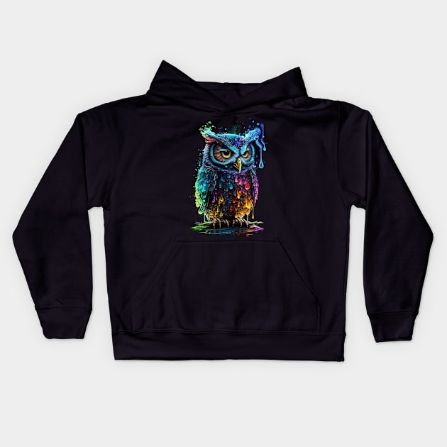 Colorful melting Owl T-Shirt Kids Hoodie by Farbrausch Art